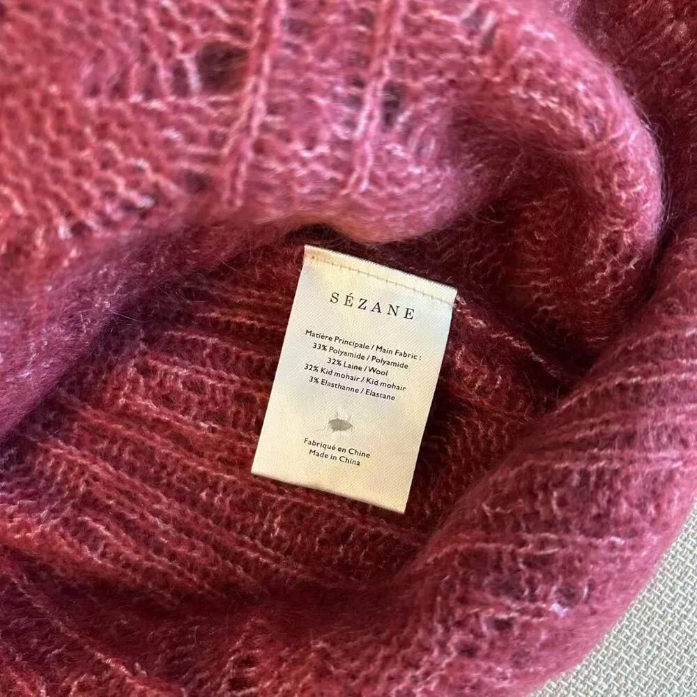 BEST Sezane Alma Cardigan Small Rosewood Pink Kid Mohair Sweater Knit French - Picture 9 of 11